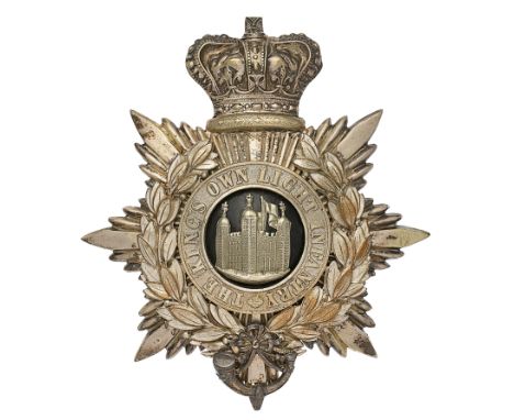 1st Royal Tower Hamlets Militia Officer’s helmet plate circa 1878-81.A good scarce silvered example. Crowned star, mounted wi