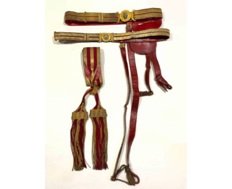 Infantry Officer’s Victorian Levee Dress Accoutrements.A gold and crimson shoulder-sash, the fringe tassels with worked heads