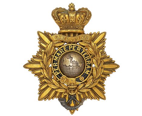 Royal Marine Light Infantry Victorian Officer’s shako plate circa 1866-78.A fine gilt scarce example. Crowned star mounted wi