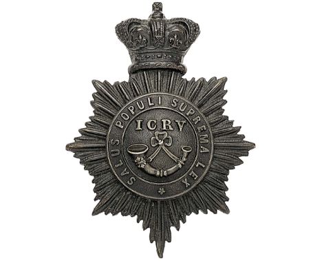 Inns of Court Rifle Volunteers Victorian shako plate.A good die-stamped blackened brass example. Crowned star mounted with ci