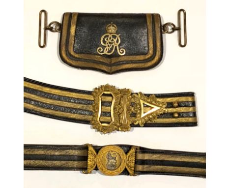 Royal Army Medical Corps Officer’s pouch belt, pouch and waist belt.A good George V example. The pouch is of black patent lea