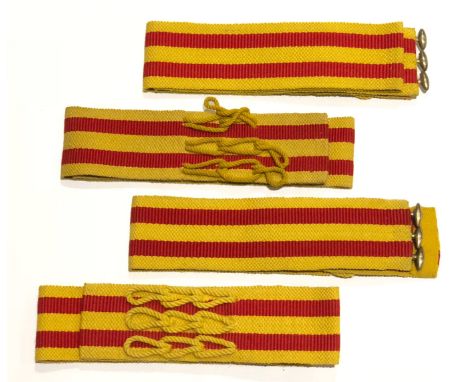 British Army Lancer Regiment Other Rank’s Girdles. Four good examples of yellow mohair with scarlet lines, these with gilt se