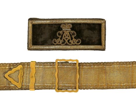 Georgian Early 19th Century Cavalry Officer’s Pouch Belt &amp; Pouch.A fine and rare example, the pouch of black velvet groun