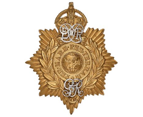 Royal Marines Portsmouth Band senior NCO’s helmet plate. A good die-stamped gilt example. Crowned star bearing laurel sprays 