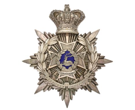 Volunteer Battalions Sherwood Foresters (Derbyshire Regiment) Officer’s helmet plate circa 1881-87.A fine and scarce silvered