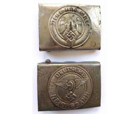 German Third Reich Hitler Youth and Reichsbahn belt buckles.The first of plated steel bearing circlet ‘Blut und Ehre’; eagle 