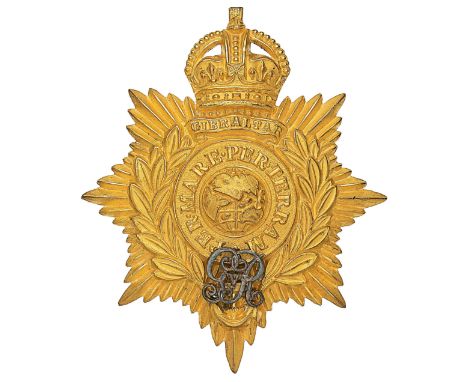 Royal Marines Artillery Band / Portsmouth Band  Senior NCO’s helmet plate.A good die-stamped gilt example. Crowned star beari