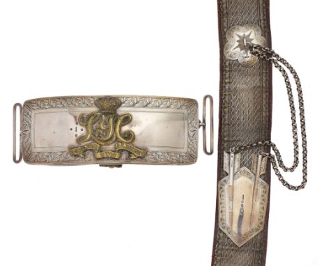 Leicestershire Yeomanry Cavalry 1872 Victorian Officer’s silver mounted pouch and belt.A example by J &amp; Co (Jennens), the