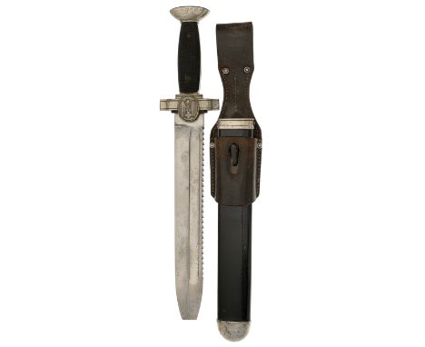 German Third Reich Red Cross Man’s hewer and frog.A good example with unmarked sawback blade. Nickel plated mounts with oval 