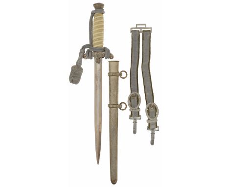 German Third Reich Army Officer’s Dagger with straps and knot by E. &amp; F. Hörster, Solingen.A good example with white spir