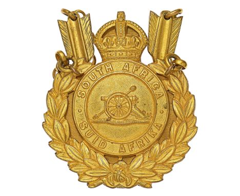 South Africa. Permanent Force Artillery Officer’s pouch belt plate and prickers.A fine scarce example. Within die-stamped gil