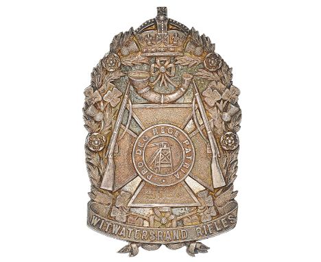 South Africa. Witwatersrand Rifles Birmingham 1909 hallmarked silver pouch belt plate.A fine rare die-stamped example by WD &