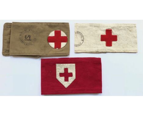 WW1 &amp; WW2 Red Cross Armbands.Comprising: Royal Army Chaplains Department khaki armband with ink stamp ... Army Medical Se