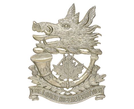 Canadian. Lorne Rifles (Scottish) OR’s glengarry badge circa 1931-36.A good scarce die-stamped white metal example. Boar’s he