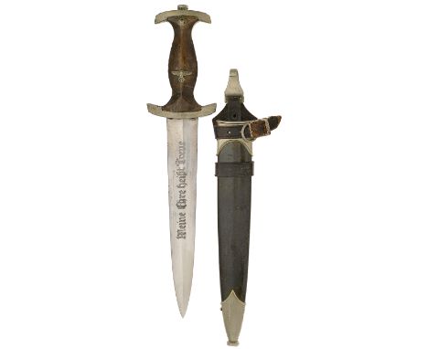 German Third Reich 1933 model SS dagger, erased Rohm inscription, with scarce upright hanger by Rich. Arb. Herder, Solingen.A