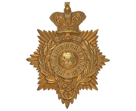 Royal Marine Light Infantry Victorian OR’s shako plate circa 1866-78.A good scarce die-stamped brass example. Crowned star be