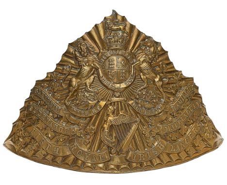 5th Royal Irish Lancers Victorian OR’s lance cap plate.A good and scarce die-stamped brass example. Triangular fluted plate b