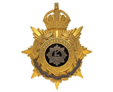 Bedfordshire Regiment Officer’s helmet plate circa 1901-14.A fine rich gilt example by J &amp; Co (Jennens). Crowned star mou