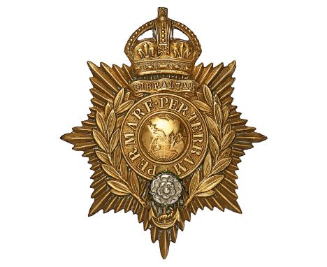 Royal Marine Light Infantry / RM Chatham Division Band OR’s helmet plate circa 1905-50. A good die-stamped brass example. Cro