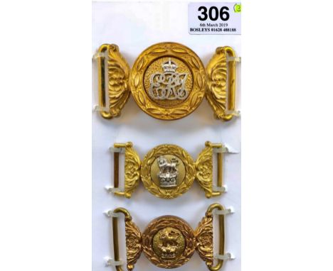 3 x Officers’ waist belt claspsA fine Indian Army Edwardian interlocking example with matching numbers to both halves. Gilt c