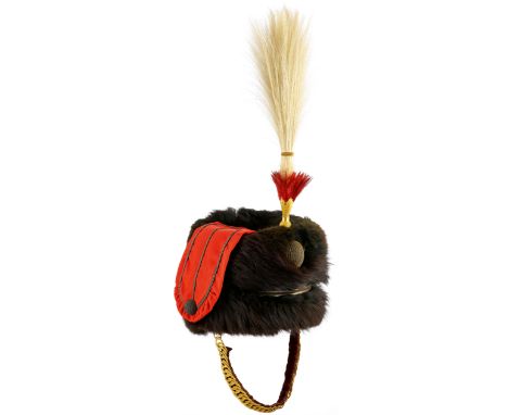 8th King’s Royal Irish Hussars Officer’s Victorian busby. A fine Officer’s fur busby.  Scarlet bag with three lines of gold f