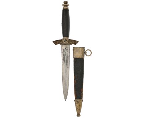 German Third Reich NSFK dagger by Gebr. Heller, Marienthal b.Schweina/thr.An early nickel mounted example. Blue leather grip 