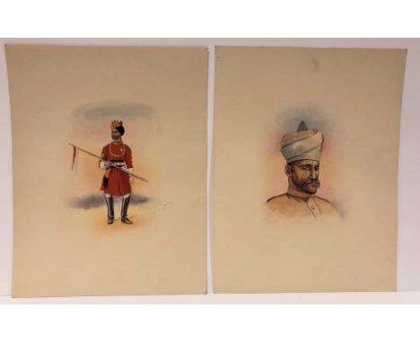 Eight Water Colour Studies of Indian Army Cavalry &amp; Infantry.An interesting selection of water colour portraits depicting