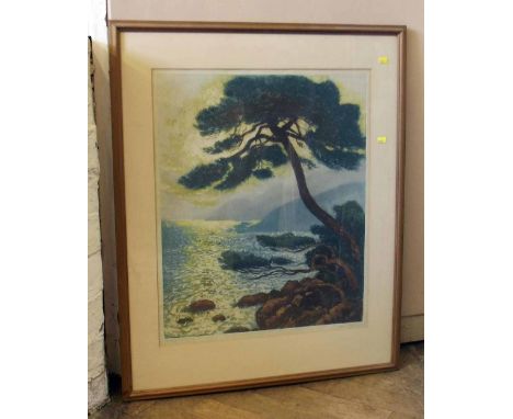 Heran Chaban (1887-1939),  Coastal scene with scots pine, signed in pencil in the margin, etching with aquatint, plate size 5
