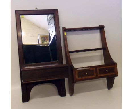 Smokers mahogany pipe holder with single drawer and a wall mirror. A condition report is not available for this lot.  Damage,