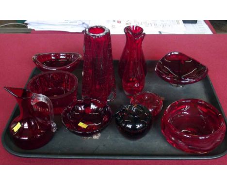 Collection of Whitefriars ruby glass together with other related art glass. A condition report is not available for this lot.