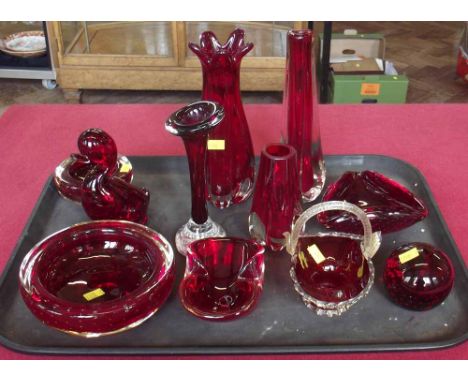 Collection of Whitefriars and related factories ruby art glass. A condition report is not available for this lot.  Damage, de