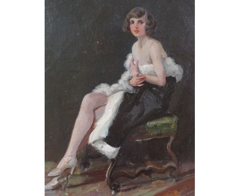 Harry John Pearson RBA (1872 - 1933), oil on paper, girl wearing a fur-trimmed cloak, 15.5" x 11", framed 