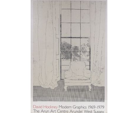 David Hockney, advertising exhibition poster print, Modern Graphics 1969 to 1979 at the Arun Art Centre Arundel, sheet size 2