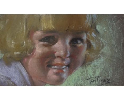 Tom Purvis, coloured pastels, portrait of a girl, 7" x 12", framed 