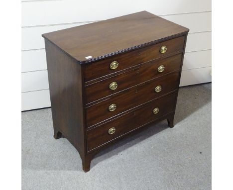 A George III mahogany chest of 4 long graduated drawers, on splay bracket feet, width 3'1", height 3' 
