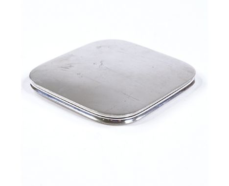 An Art Deco Asprey's silver cigarette case, of rounded-edge square form with gilt interior, hallmarks London 1928, length 8.5