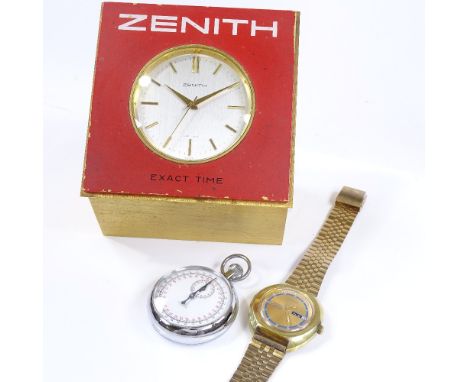 A Zenith Exact Time clock, Vintage Romana automatic wristwatch, and a chrome-cased stopwatch (3) 