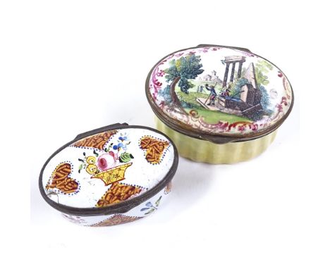 2 19th century enamel pillboxes, largest width 5cm (2) 