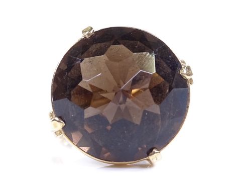 A 9ct gold briolette-cut smoky quartz dress ring, setting height 20.4mm, size M, 7.8g 