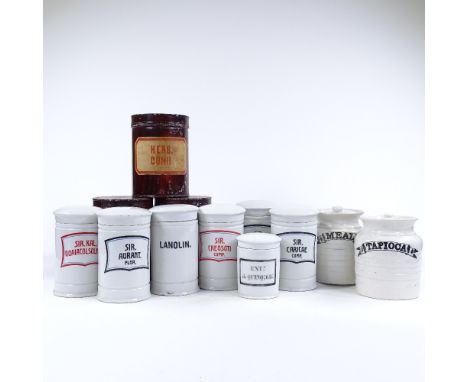 A collection of ceramic and metal apothecary jars (12) 