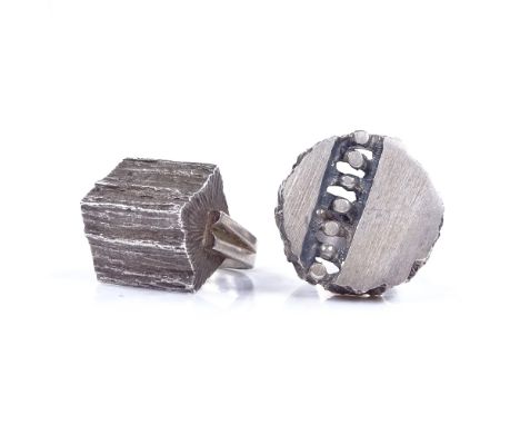 A Danish sterling silver stylised woodblock ring, by Knud V Andersen, size J, together with a similar Norwegian silver stylis