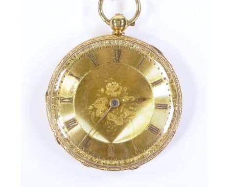 A 19th century 18ct gold open-face key-wind pocket watch, by M Lachlan &amp; Son of London, with floral engraved case and fac