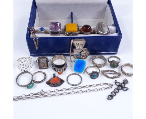 Various silver jewellery, including Charles Horner enamel ring, Scandinavian jewellery etc 