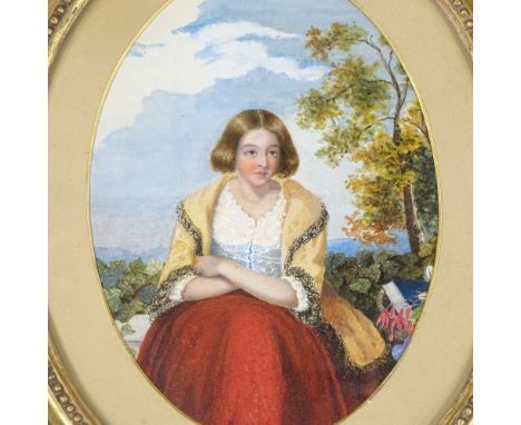 2 19th century watercolour, portrait studied, unsigned, 8" x 6", framed 