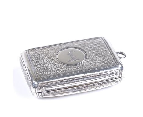 A Victorian rectangular silver vinaigrette, with engine turned decoration and pierced floral grille, by Wright &amp; Davies, 