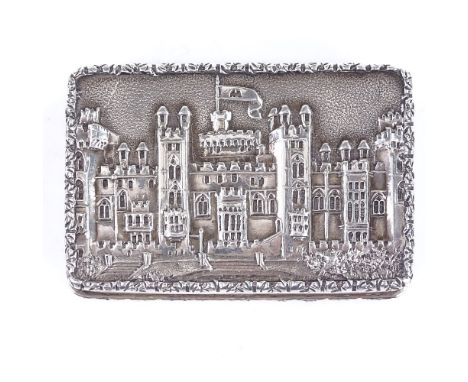 A Victorian silver "castle-top" vinaigrette, Windsor Castle, by Nathaniel Mills, hallmarks Birmingham 1838, of rectangular fo