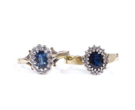 2 9ct gold sapphire and diamond cluster rings, lighter sapphire size M, other is size O, 4.8g total (2) 