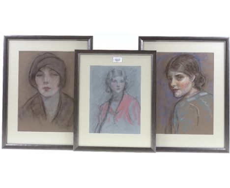 Harry John Pearson RBA (1872 - 1933), 3 charcoal/chalk, portrait studies, largest 14" x 10.5", framed (3) 