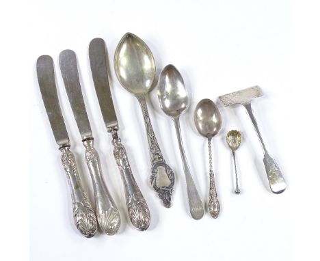 Various silver cutlery, including sterling spoon, salt spoon etc, 2.2oz weighable 
