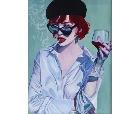Alice Spiers, oil on board, portrait of Taylor Lashae, signed, 16" x 12", framed, this painting was featured in Beautiful Biz